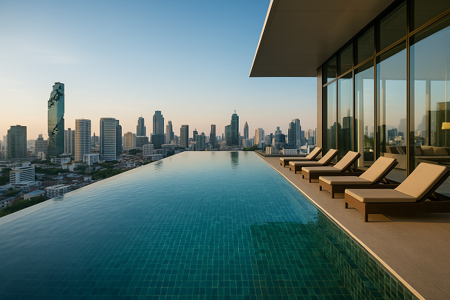 Illustration of Luxury High-Rise Condo Living With Pools